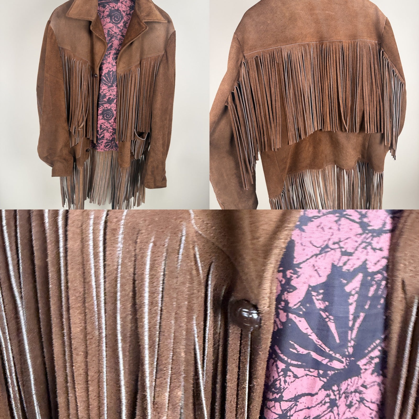 1970s Suede Fringe Jacket with Abstract Floral Lining - photo 6