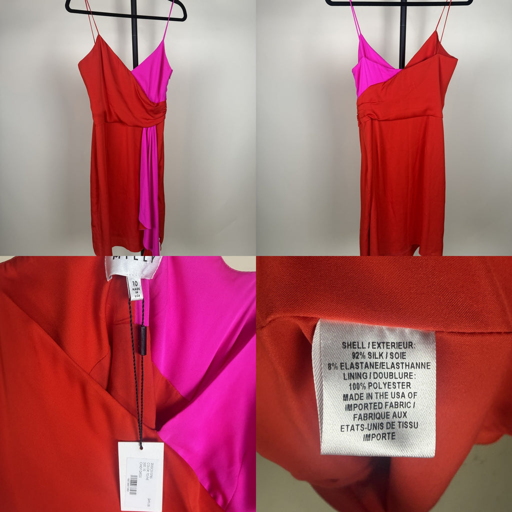 MILLY Color-Block Slip Mini Dress in Red-Orange & Hot Pink - photo 4