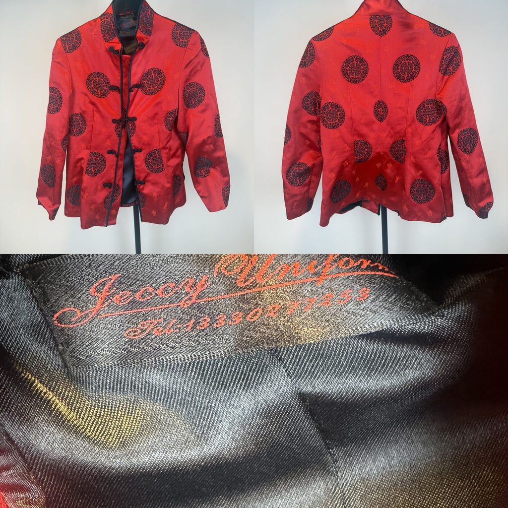 Jeccy Uniform Red Mandarin Collar Jacket with Black Medallion Motifs - photo 6
