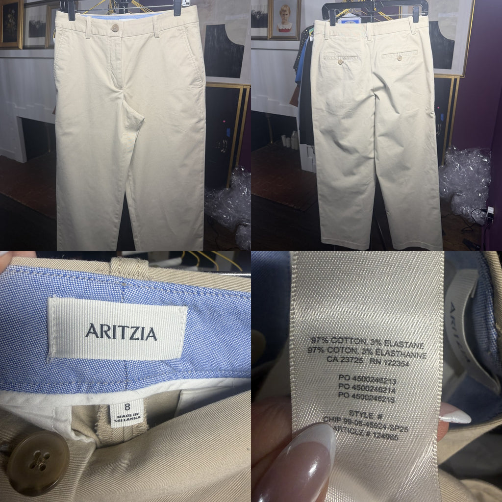 Aritzia Cropped Chino Trousers in Khaki with Blue Chambray Lining - photo 6