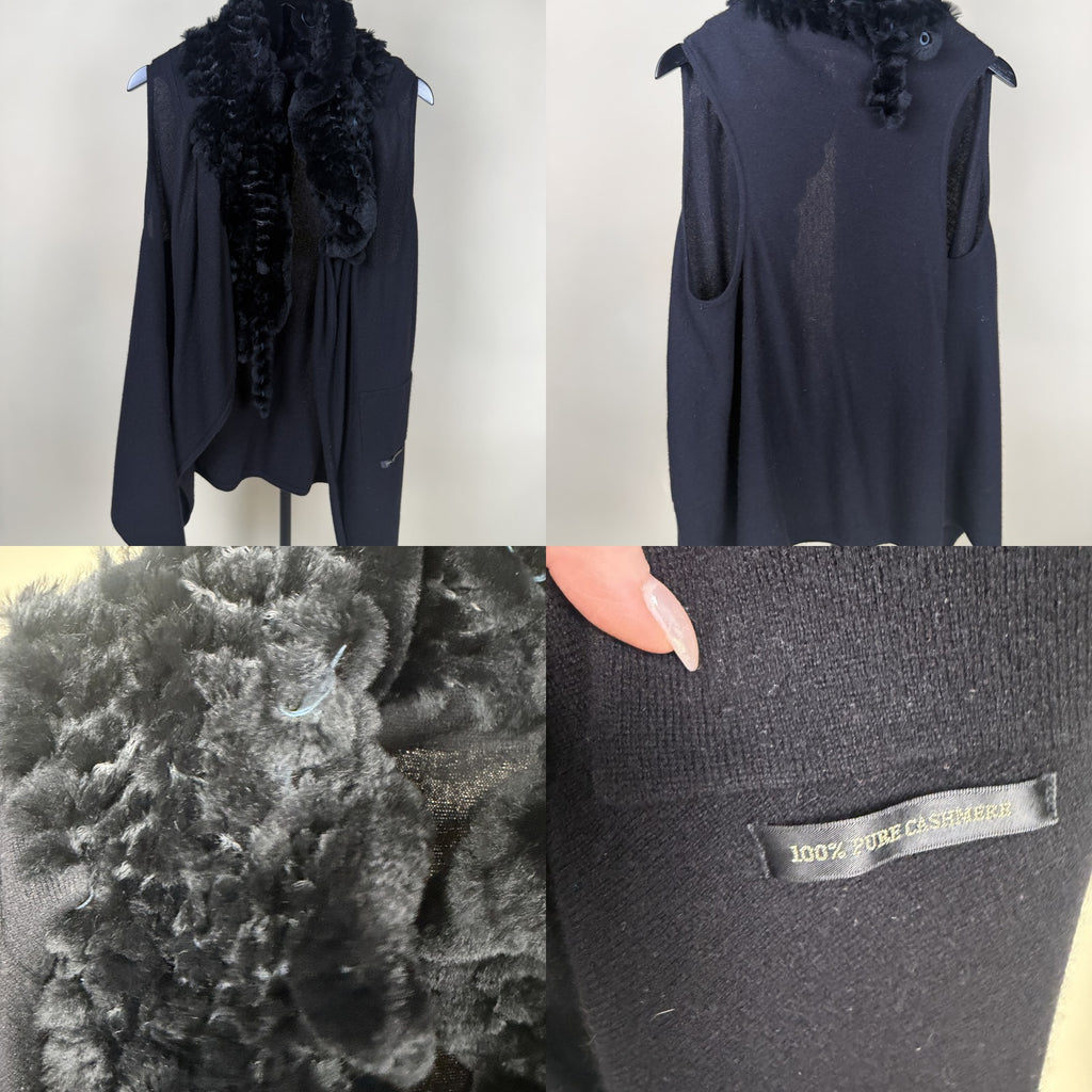 Black Cashmere Vest with Fur Trim - photo 6