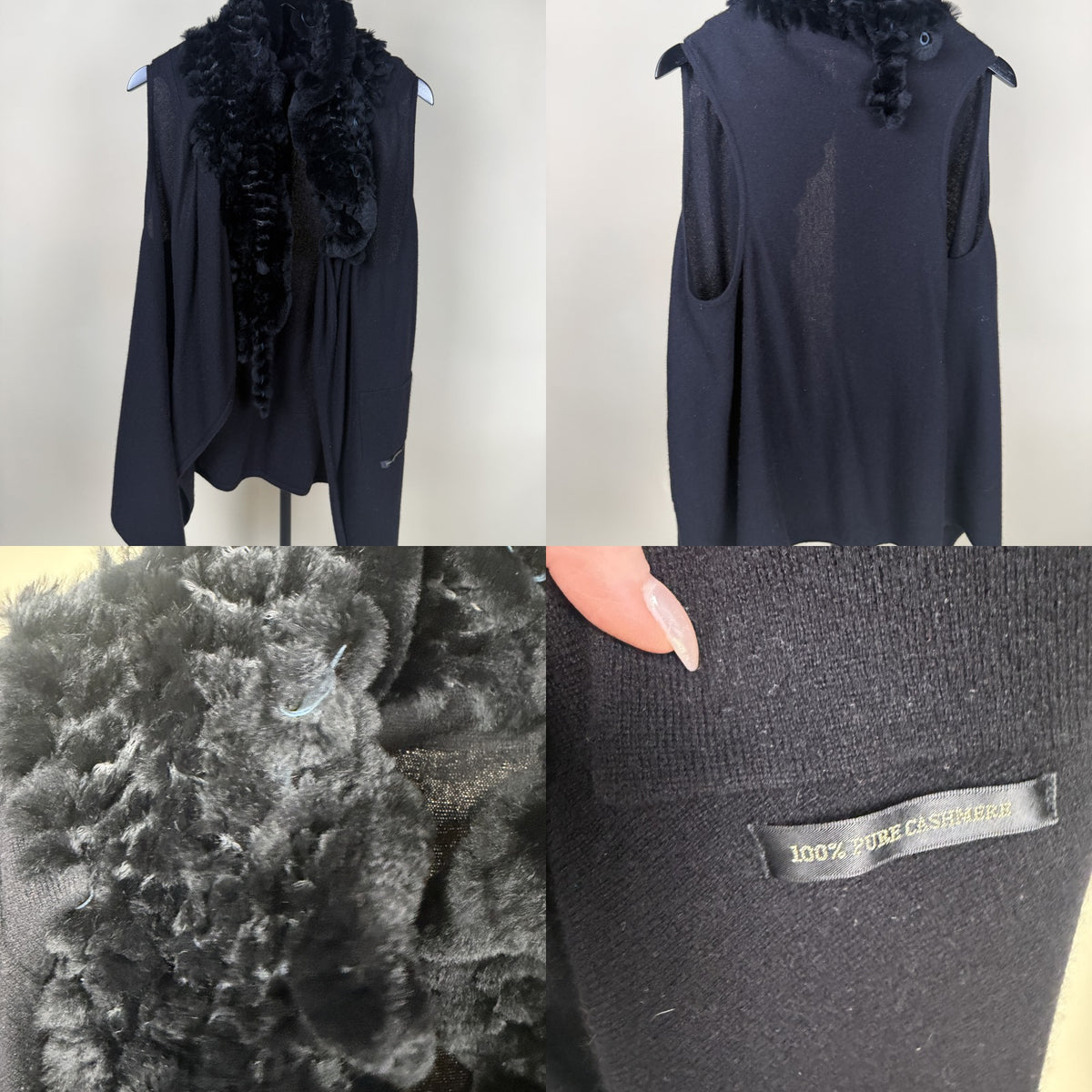 Black Cashmere Vest with Fur Trim - photo 6