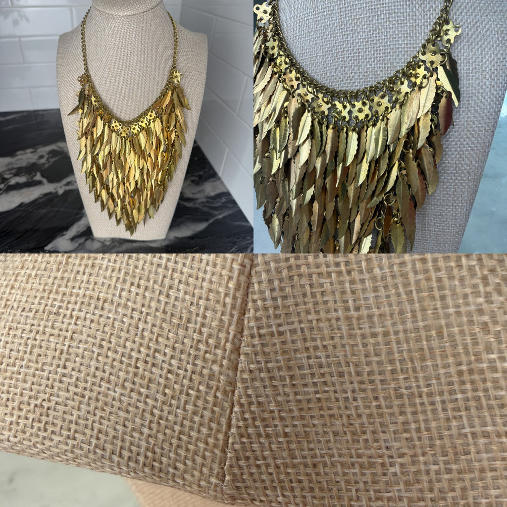 Mid-20th Century Gold-Tone Brass Bib Necklace with Leaf Dangles - photo 6