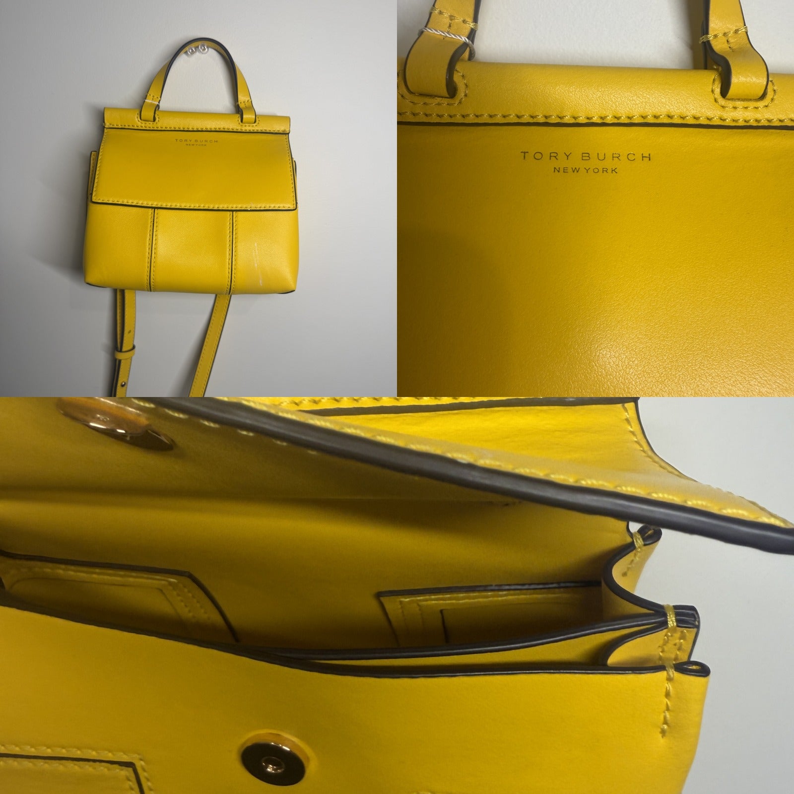 Tory Burch Mini Structured Top-Handle Crossbody Bag in Yellow with Black Edge Trim and Gold Hardware - photo 6