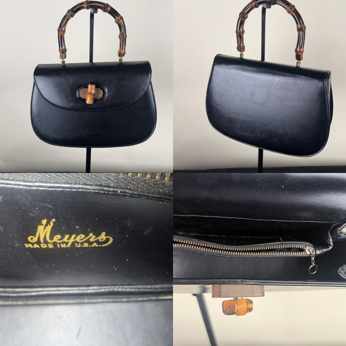 Meyers Mid-20th Century Black Coated Synthetic Top-Handle Handbag - photo 6