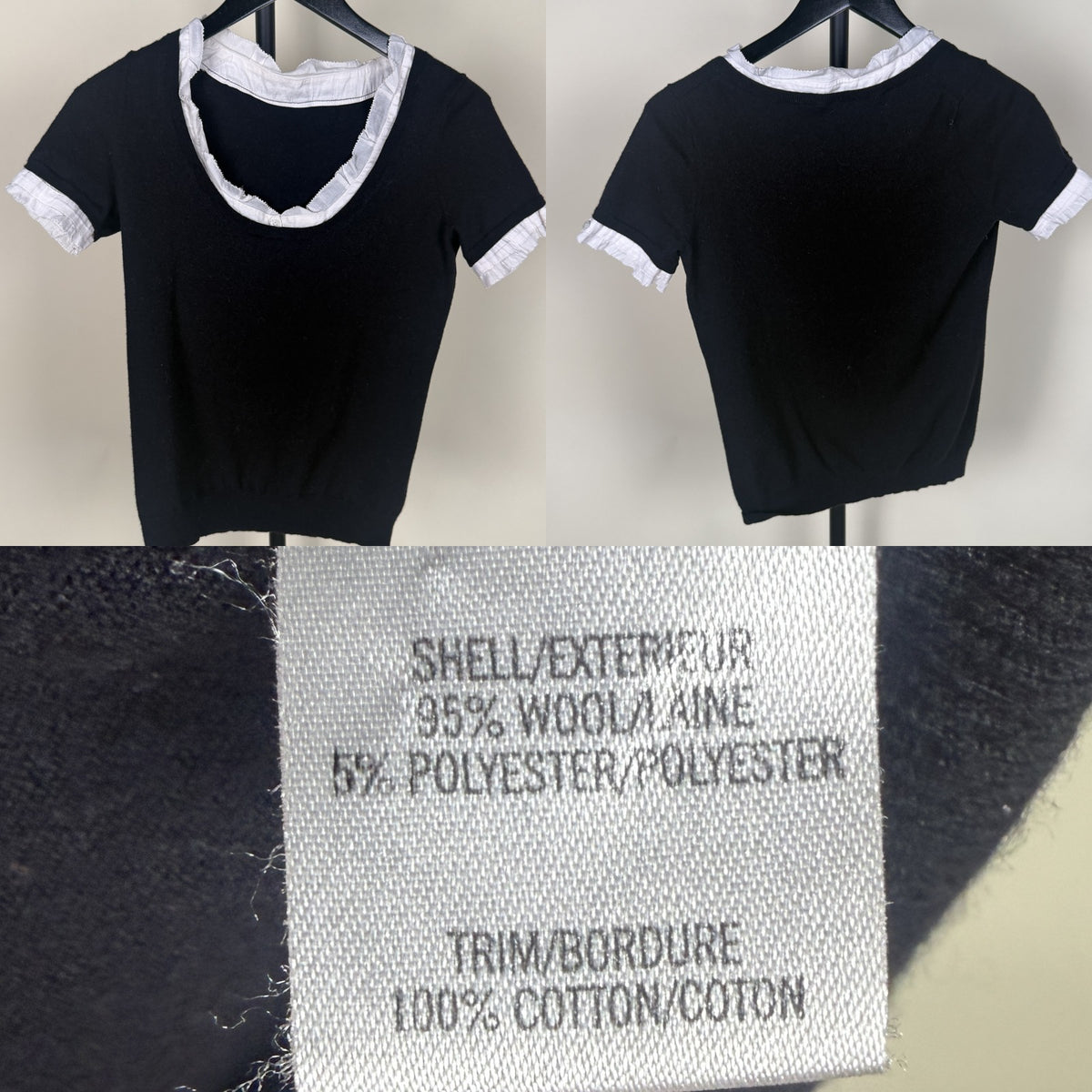 Black Wool-Blend Knit Top with White Contrast Trim - photo 6