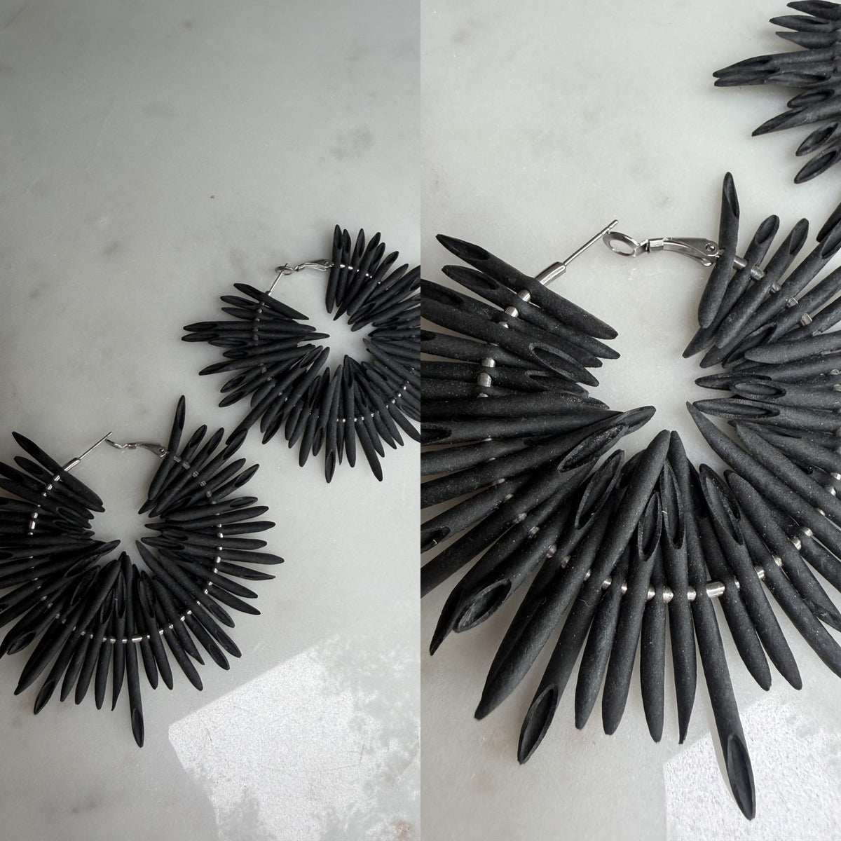 1980s Matte Black Spike-Bead Necklace & Earring Set in Silver - photo 5