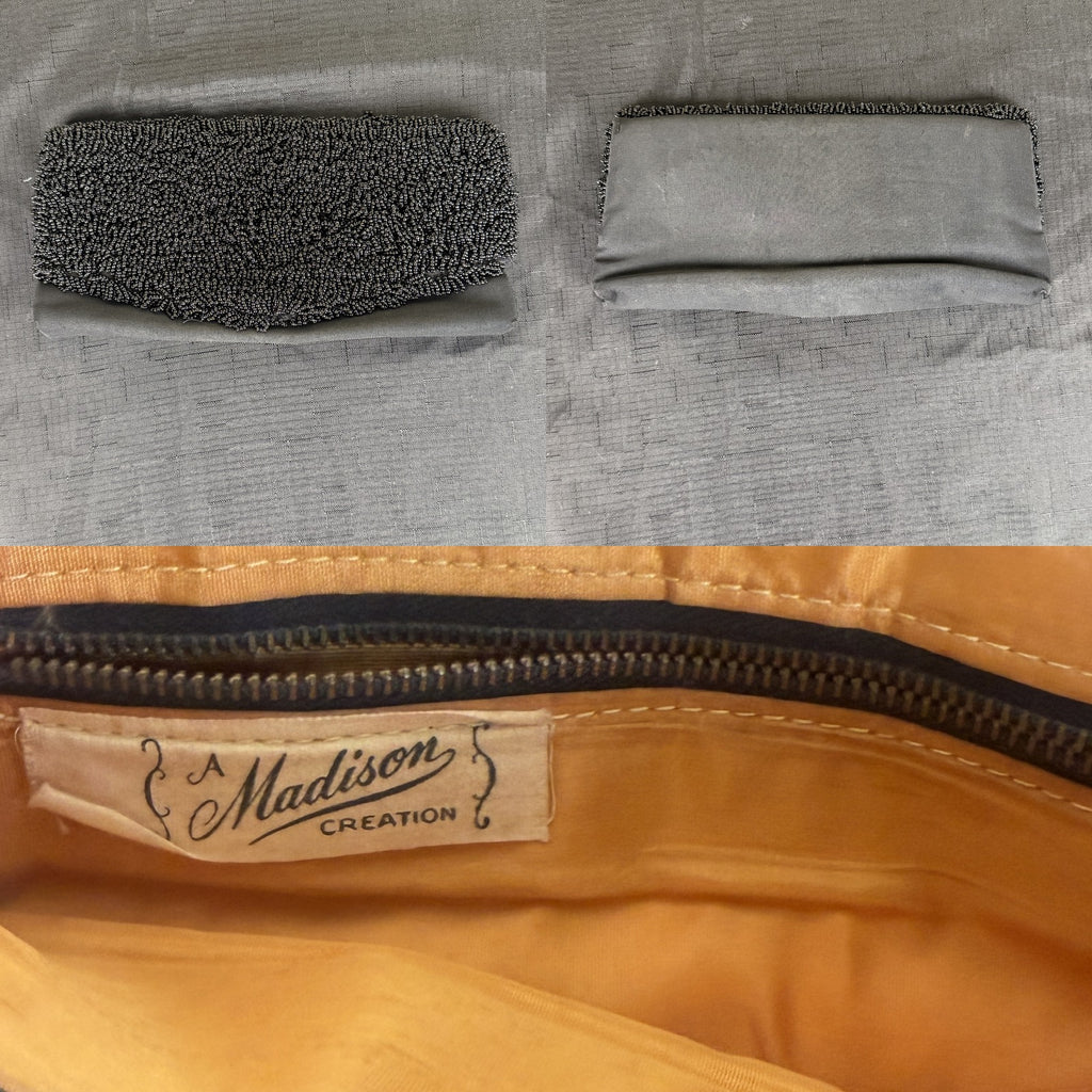Black Seed-Beaded Evening Clutch with Gold-Lined Interior - A Madison Creation - photo 6