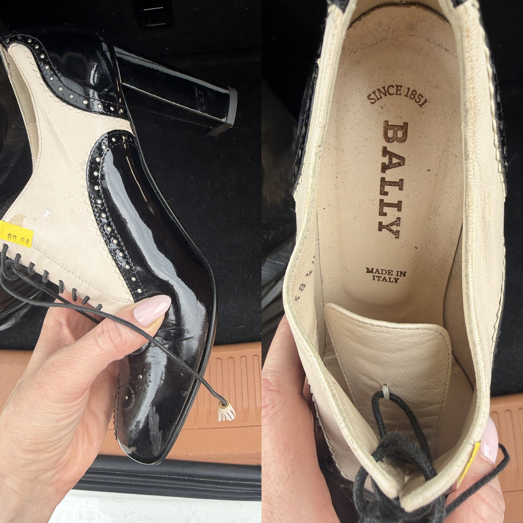 BALLY Two-Tone Patent Leather Lace-Up Heeled Bootie - photo 5