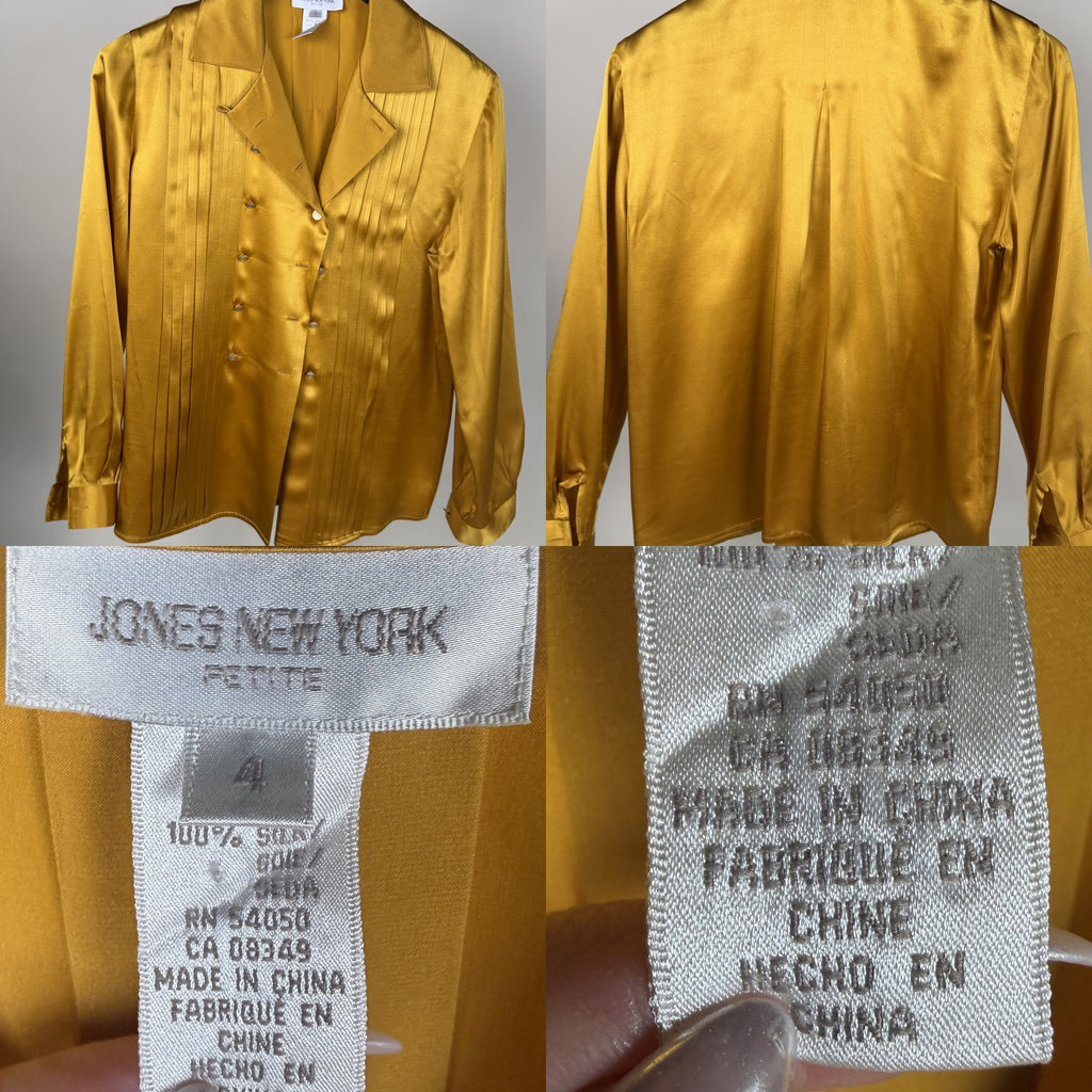 JONES NEW YORK Petite Golden Yellow Satin Blouse with Pintuck Bib - photo 6