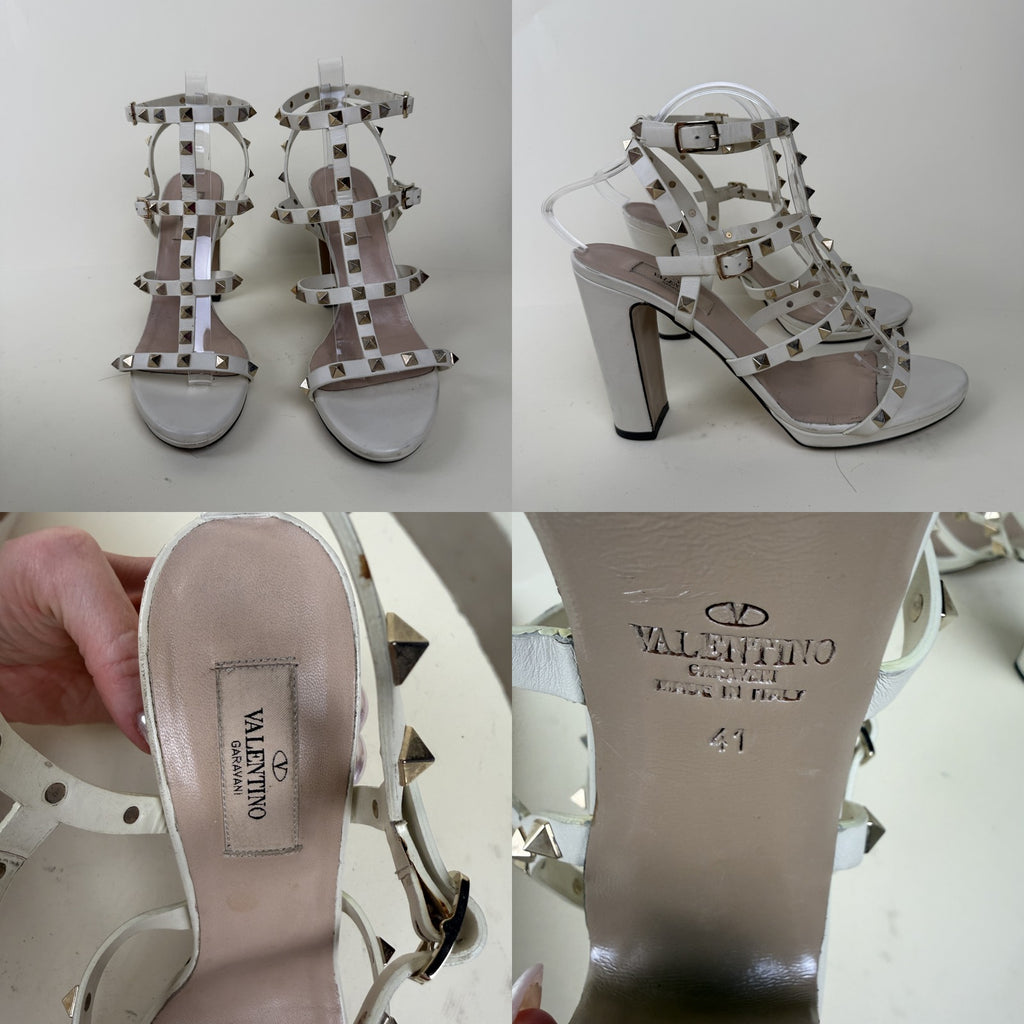 Valentino Garavani White Studded Block-Heel Sandals with Gold Studs - photo 6