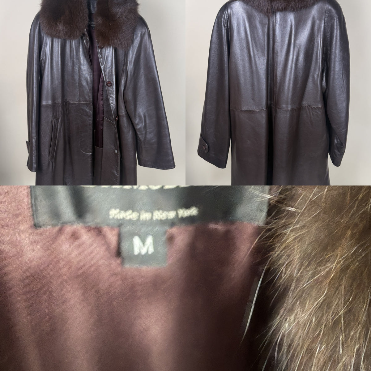 Damselle 1970s-1980s Dark Brown Leather Coat with Fur Collar - photo 6