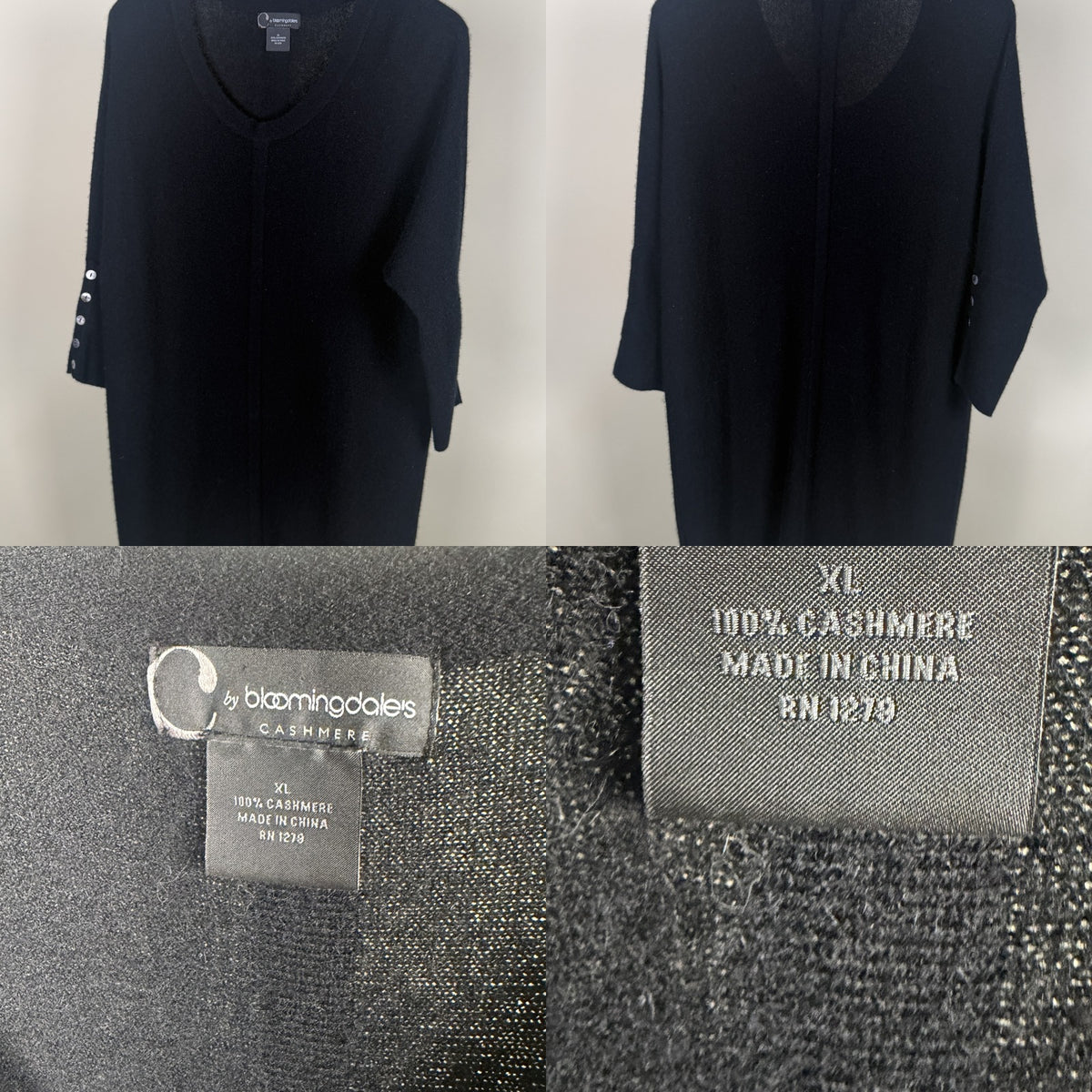 C by Bloomingdale's 100% Cashmere Pullover Sweater with Silver-Tone Buttons, Black, XL - photo 6