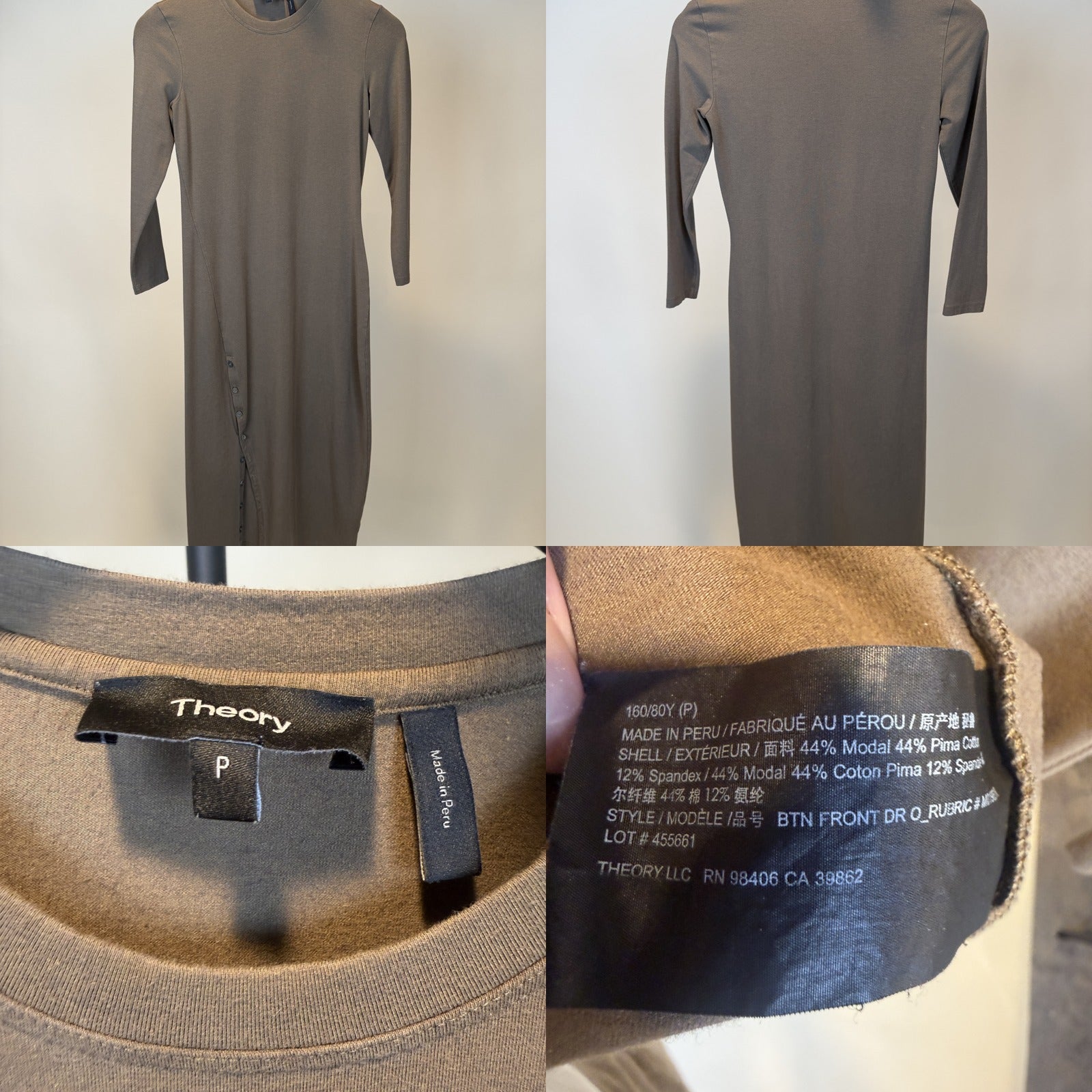 Theory Long-Sleeve Bodycon Midi Dress in Taupe-Olive Grey - photo 6