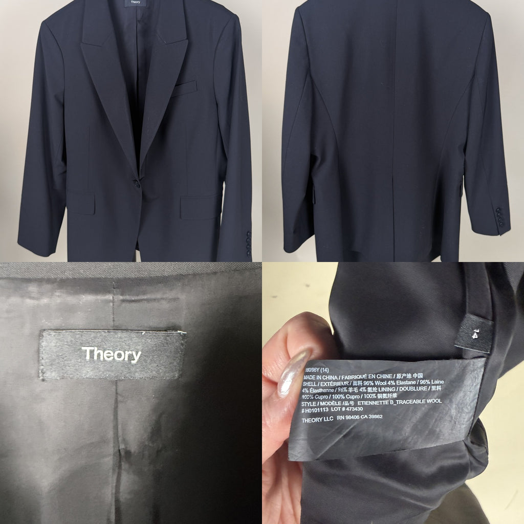 Theory Single-Button Blazer in Black/Winter Navy Wool-Elastane - photo 6