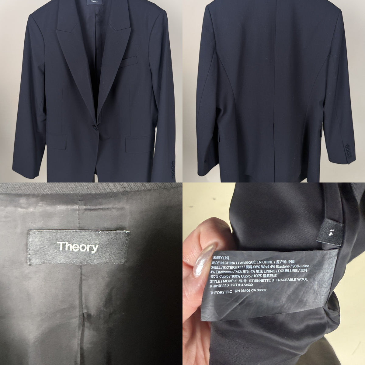 Theory Single-Button Blazer in Black/Winter Navy Wool-Elastane - photo 6