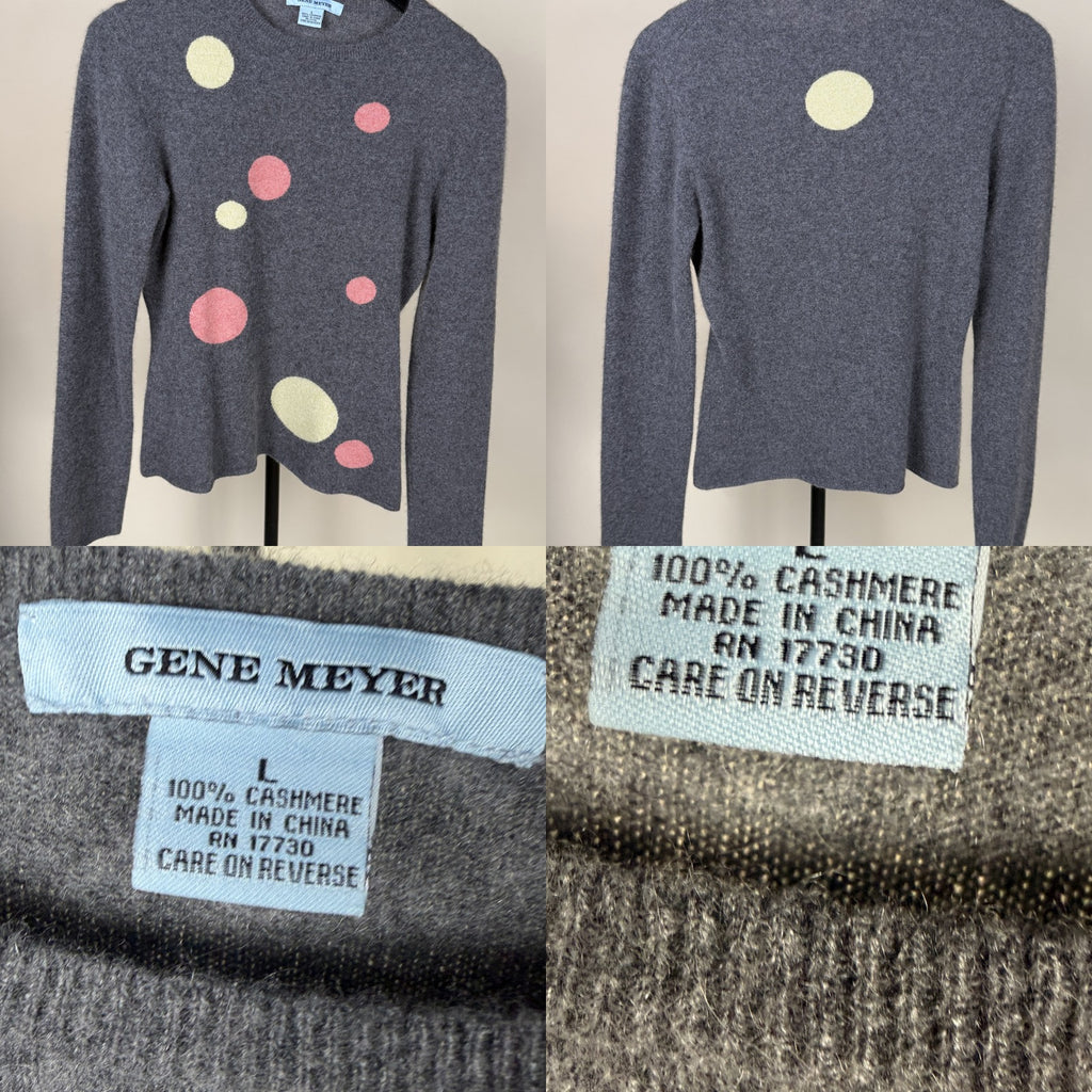 GENE MEYER Heathers Grey Cashmere Crewneck Sweater with Intarsia Circle Motifs - photo 6