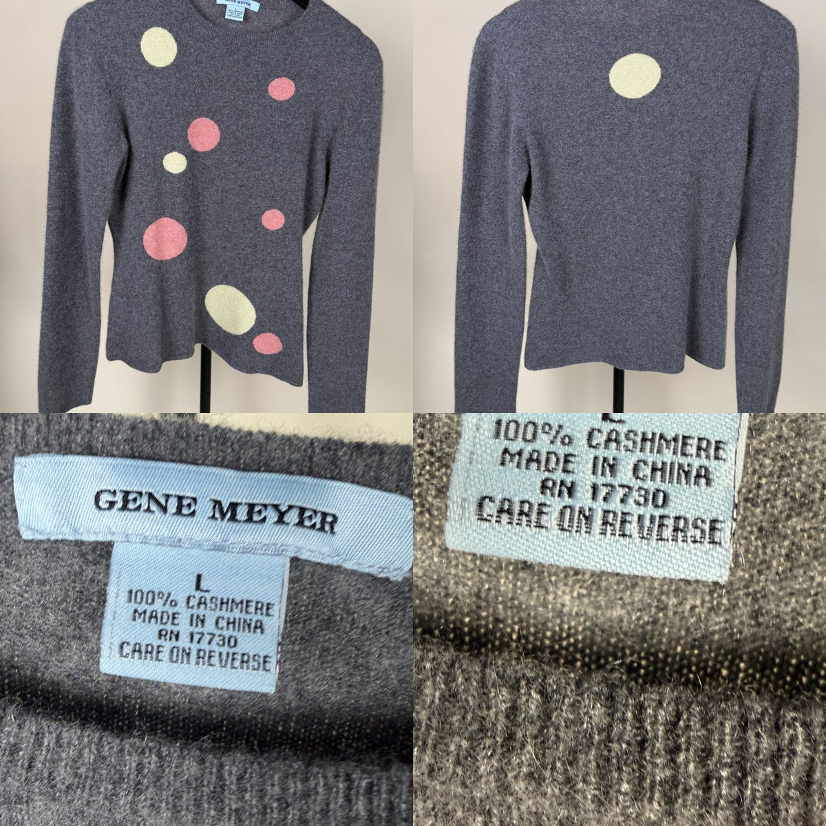 GENE MEYER Heathers Grey Cashmere Crewneck Sweater with Intarsia Circle Motifs - photo 6