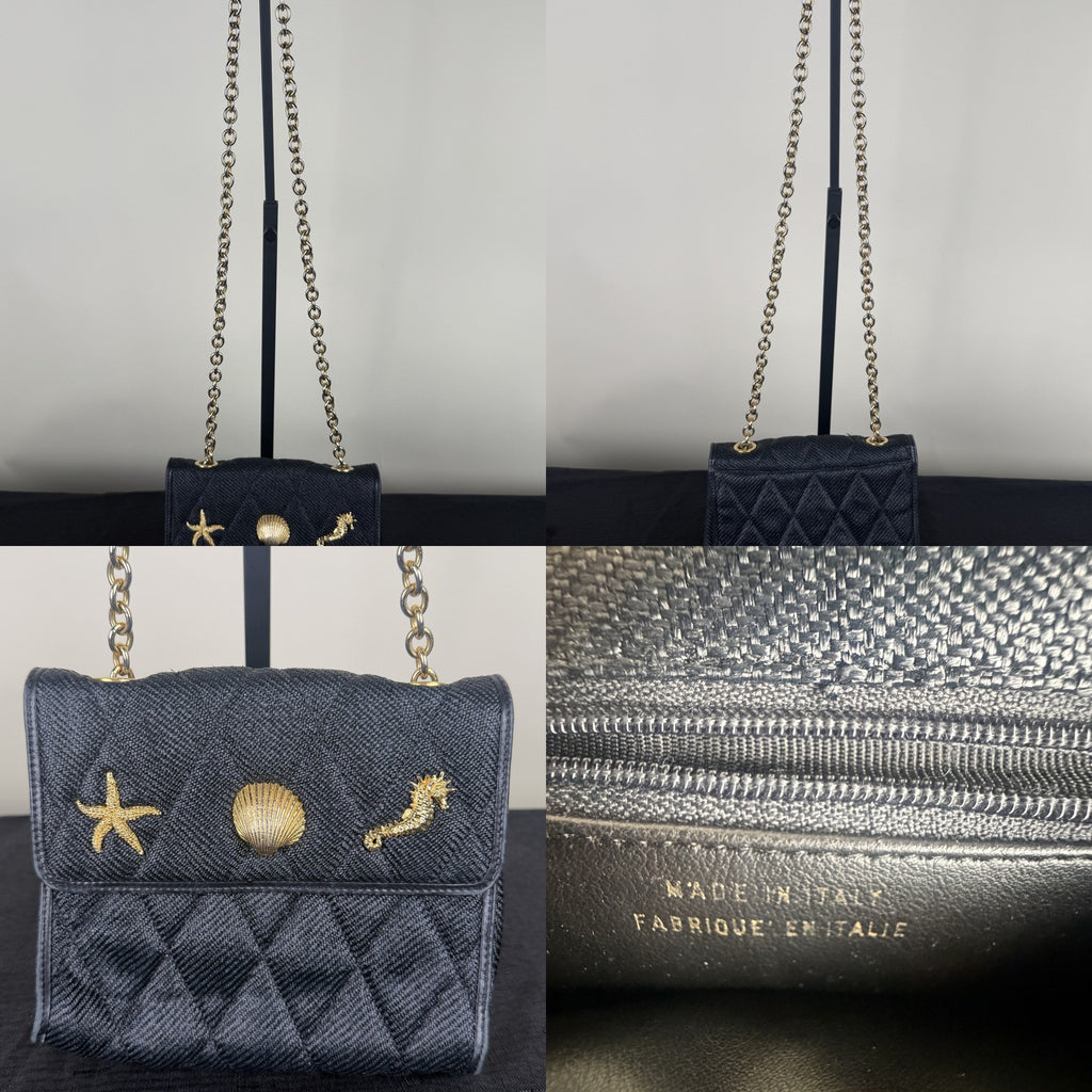 Quilted Denim Mini Chain Shoulder Bag with Sea-Motif Hardware - photo 6