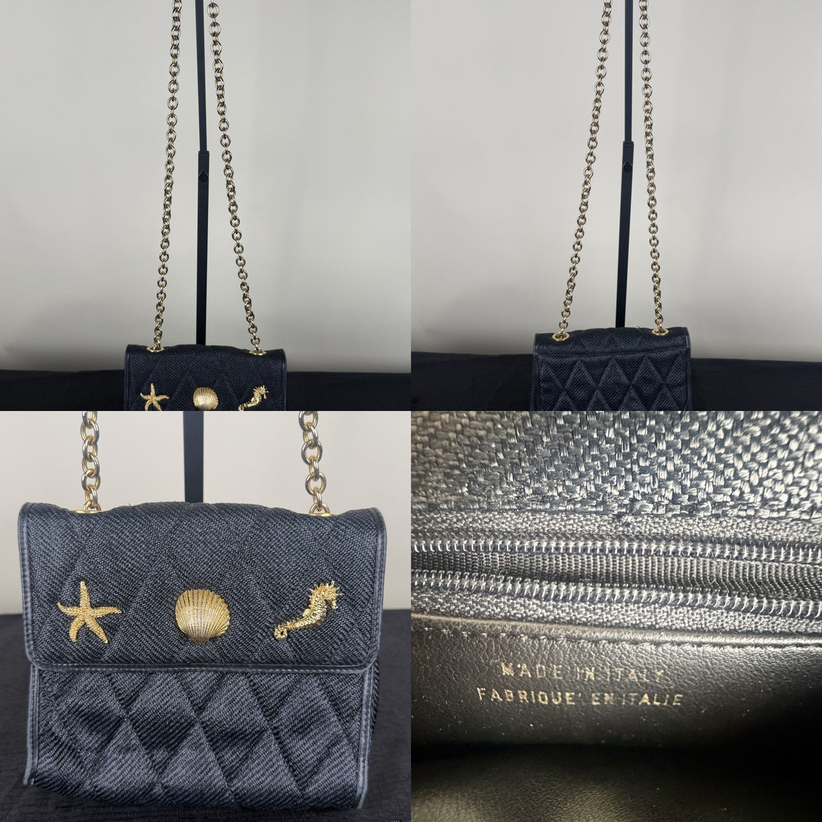 Quilted Denim Mini Chain Shoulder Bag with Sea-Motif Hardware - photo 6
