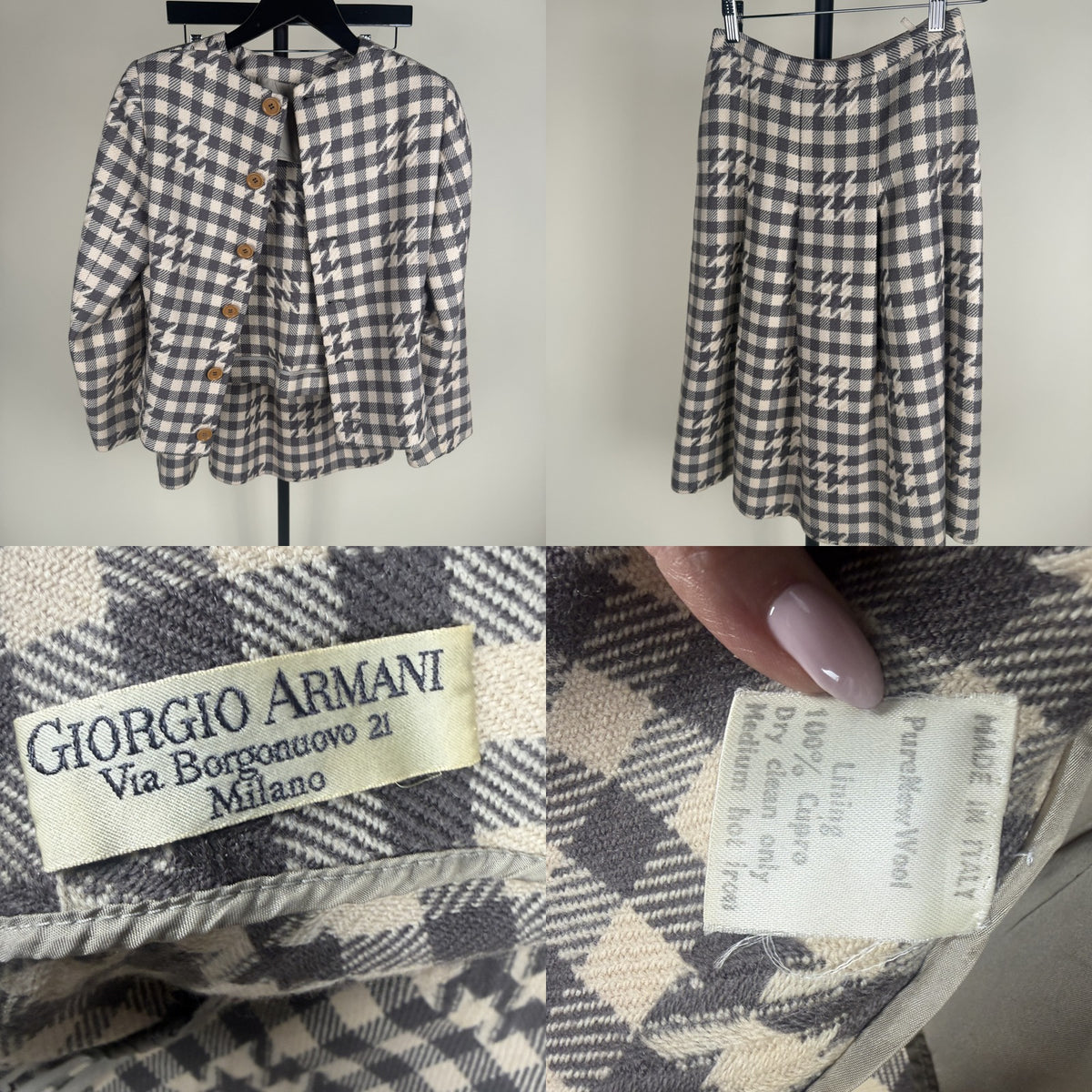 Giorgio Armani Wool-Blend Houndstooth Jacket & Midi Skirt Suit Set - photo 6