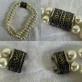 Mid-Century Double-Strand Faux Pearl Bracelet with Ornate Scrollwork Clasp - photo 1