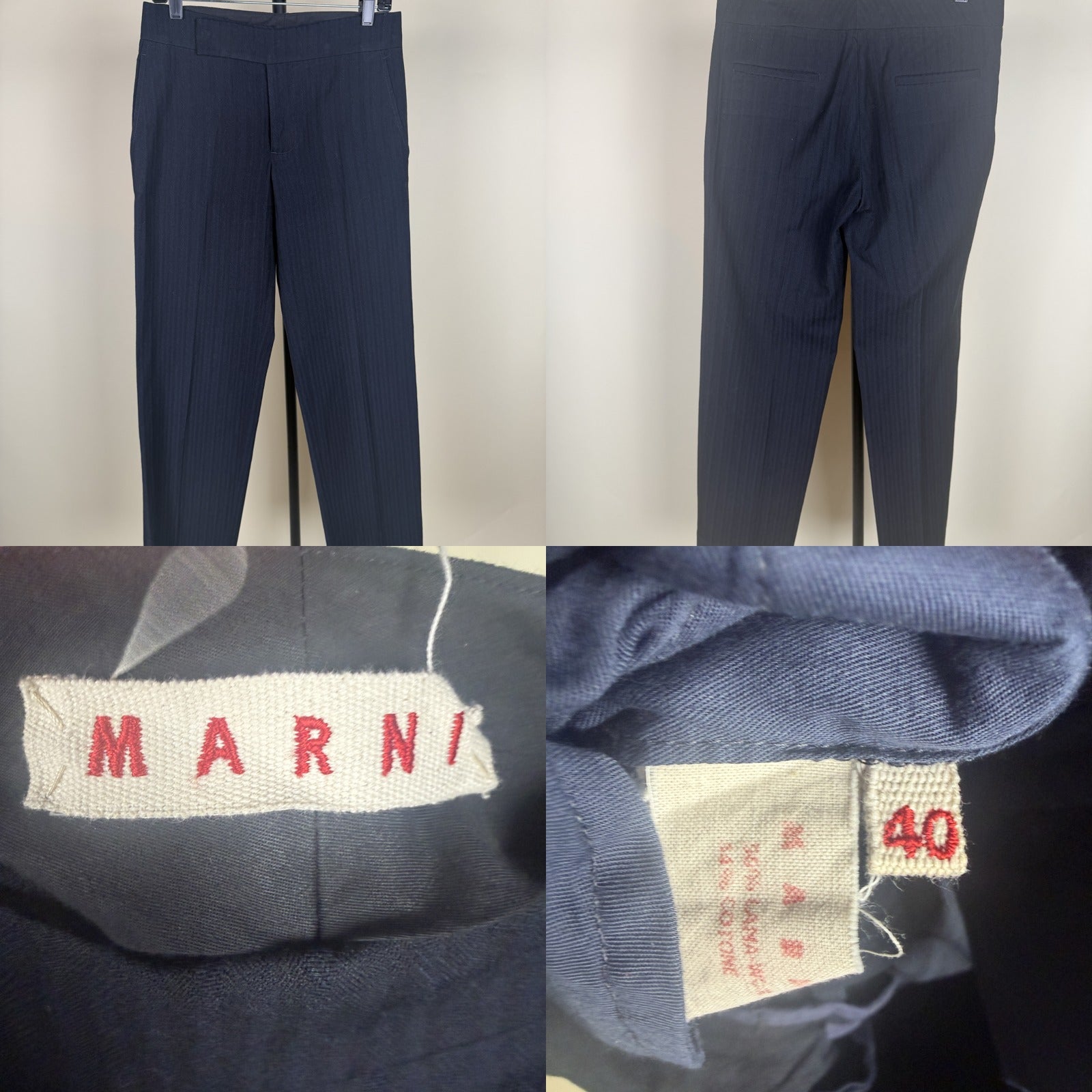Marni Navy Tonal Pinstripe Wide-Leg Cropped Trousers - photo 6