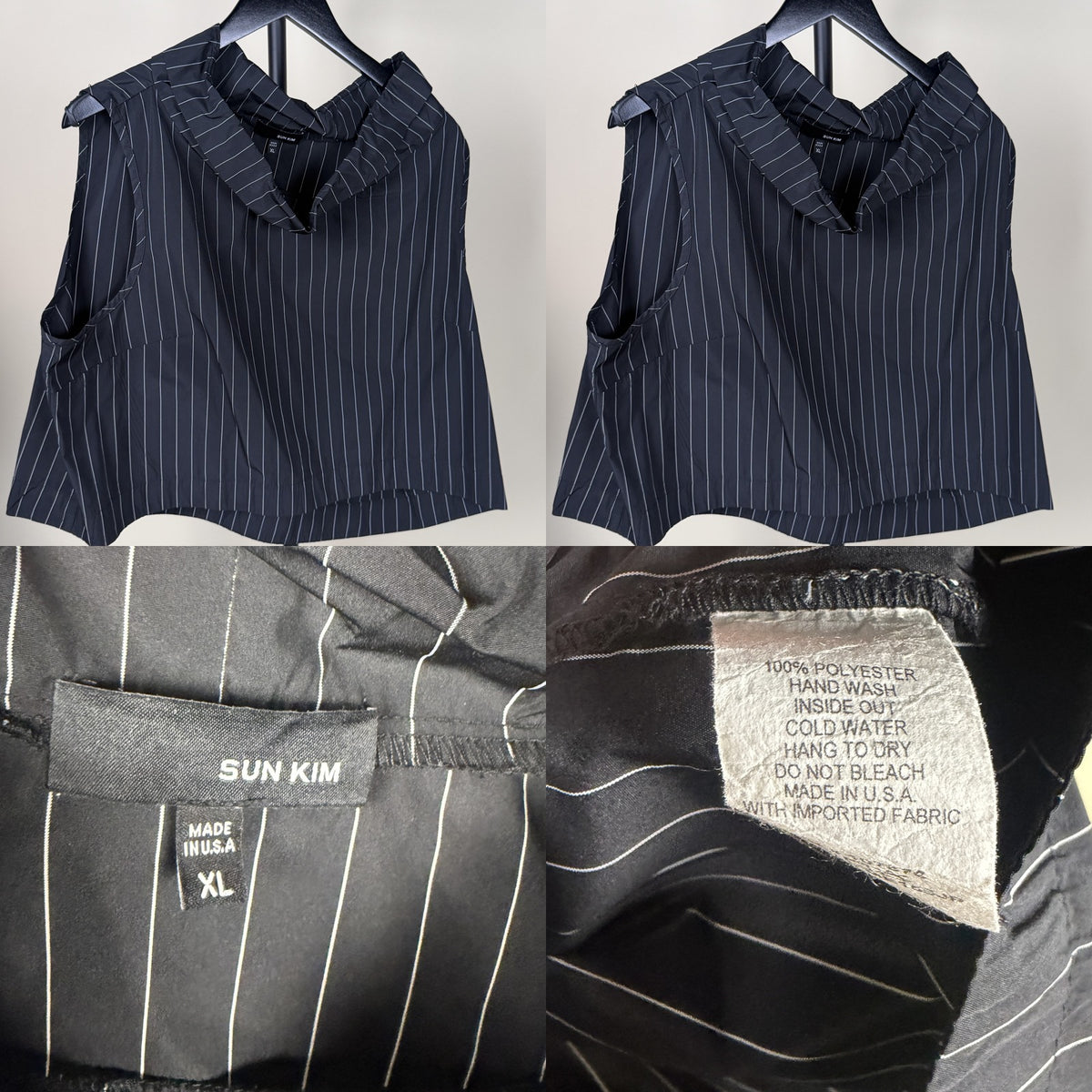 Sun Kim Black and White Pinstripe Sleeveless Top - photo 6