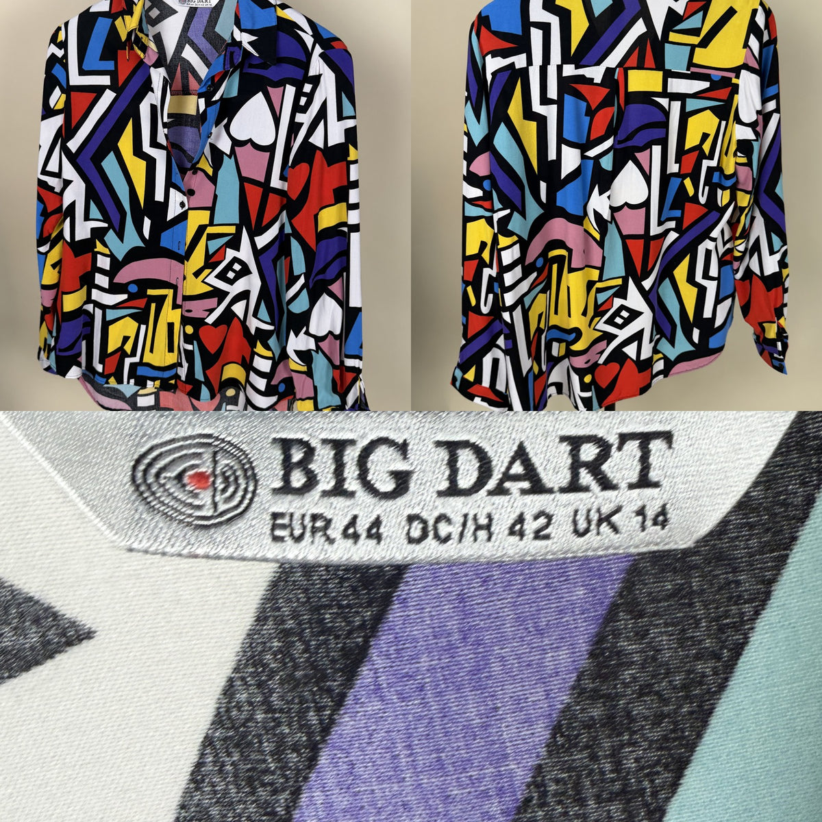 BIG DART 1980s-1990s Long-Sleeve Abstract Geometric Print Blouse - photo 6