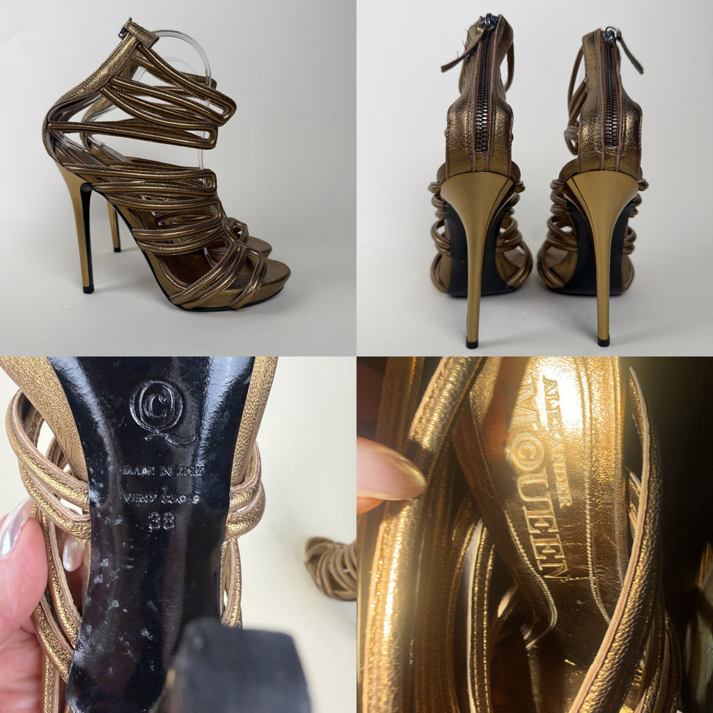 Alexander McQueen Bronze/Gold Metallic Strappy Stiletto Heel Sandals - photo 6