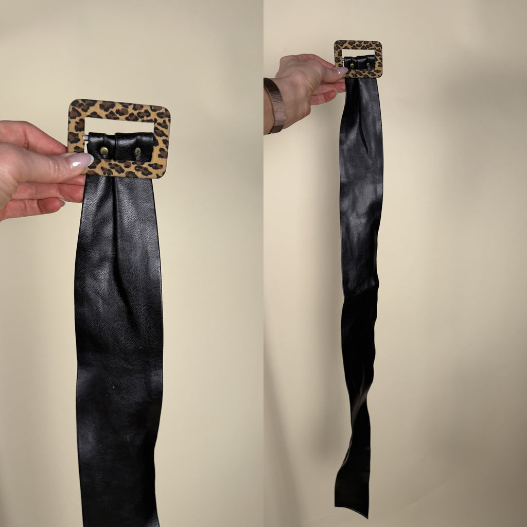 Wide Leopard-Print Belt with Pebbled Black Strap - photo 4