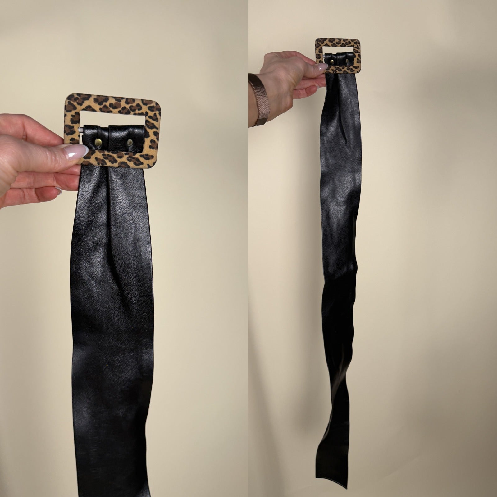 Wide Leopard-Print Belt with Pebbled Black Strap - photo 4