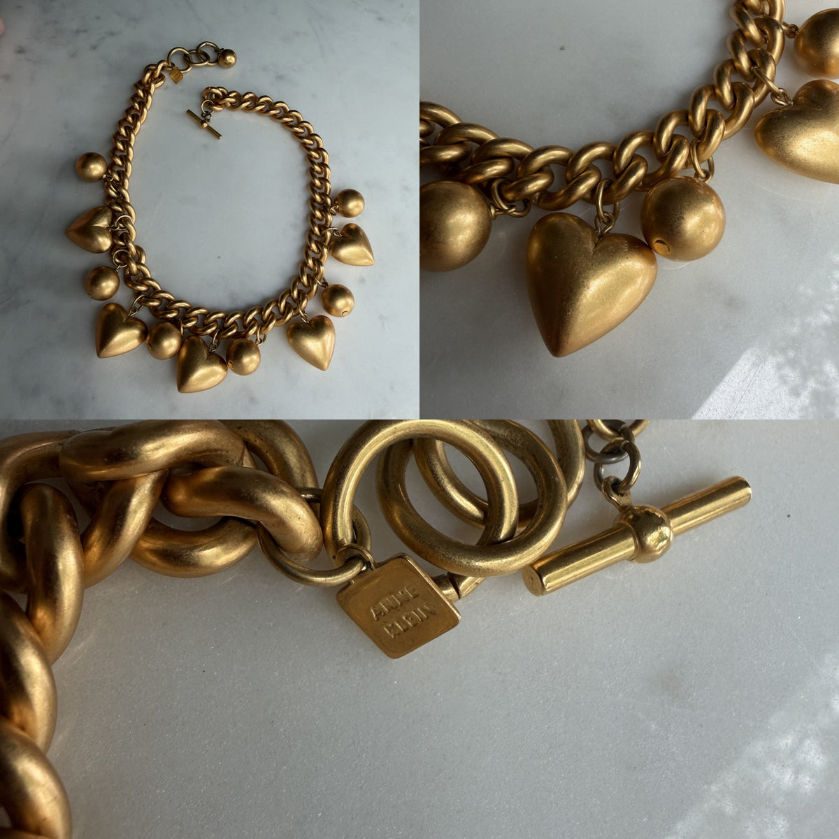 Anne Klein Matte Gold-Tone Charm Necklace with Puffy Hearts and Spheres - photo 6