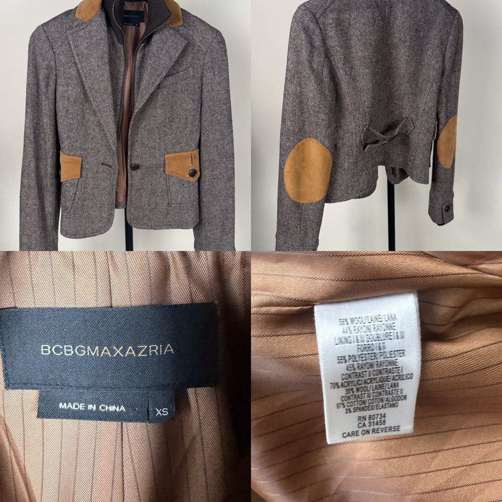 BCBGMAXAZRIA Cropped Tweed Blazer with Suede Trim – XS - photo 4