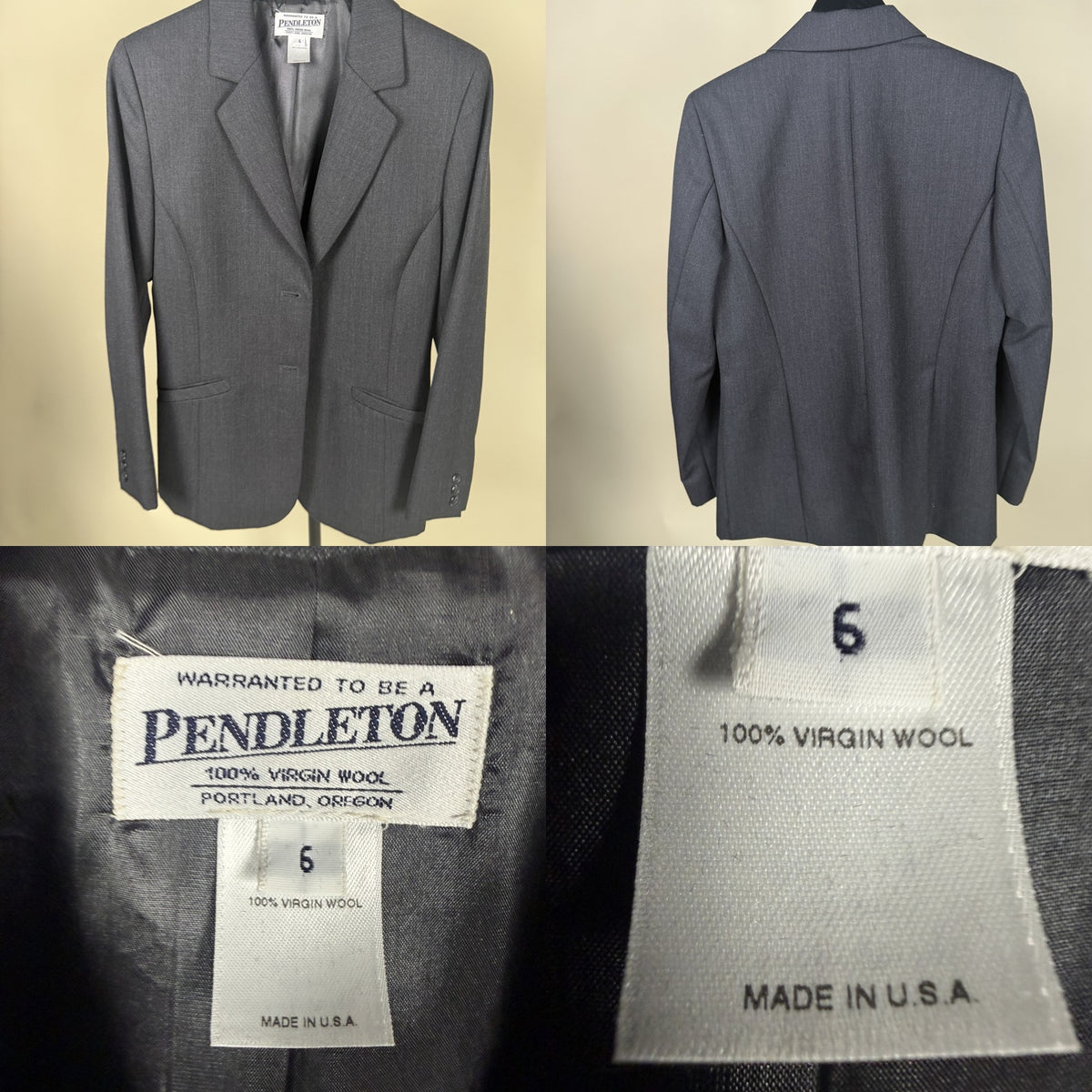 Pendleton Women's Tailored Wool Blazer, Medium Grey with Dark Grey Lining, 1970s-1980s Era - photo 6