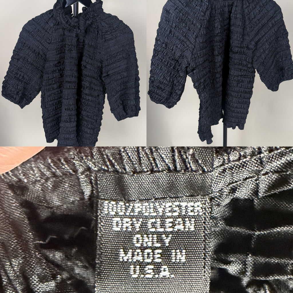 1950s Unbranded Black Smocked Shirred Open-Front Jacket - photo 6