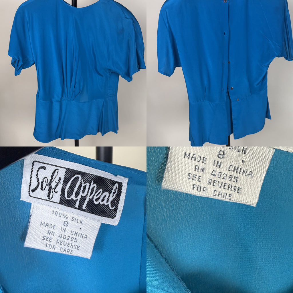 Soft Appeal Teal Silk Blouse with Back Button Closure and Peplum Waist - photo 6