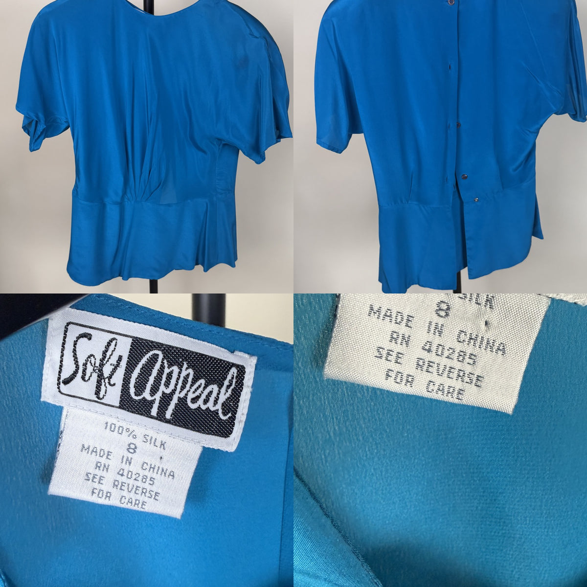 Soft Appeal Teal Silk Blouse with Back Button Closure and Peplum Waist - photo 6