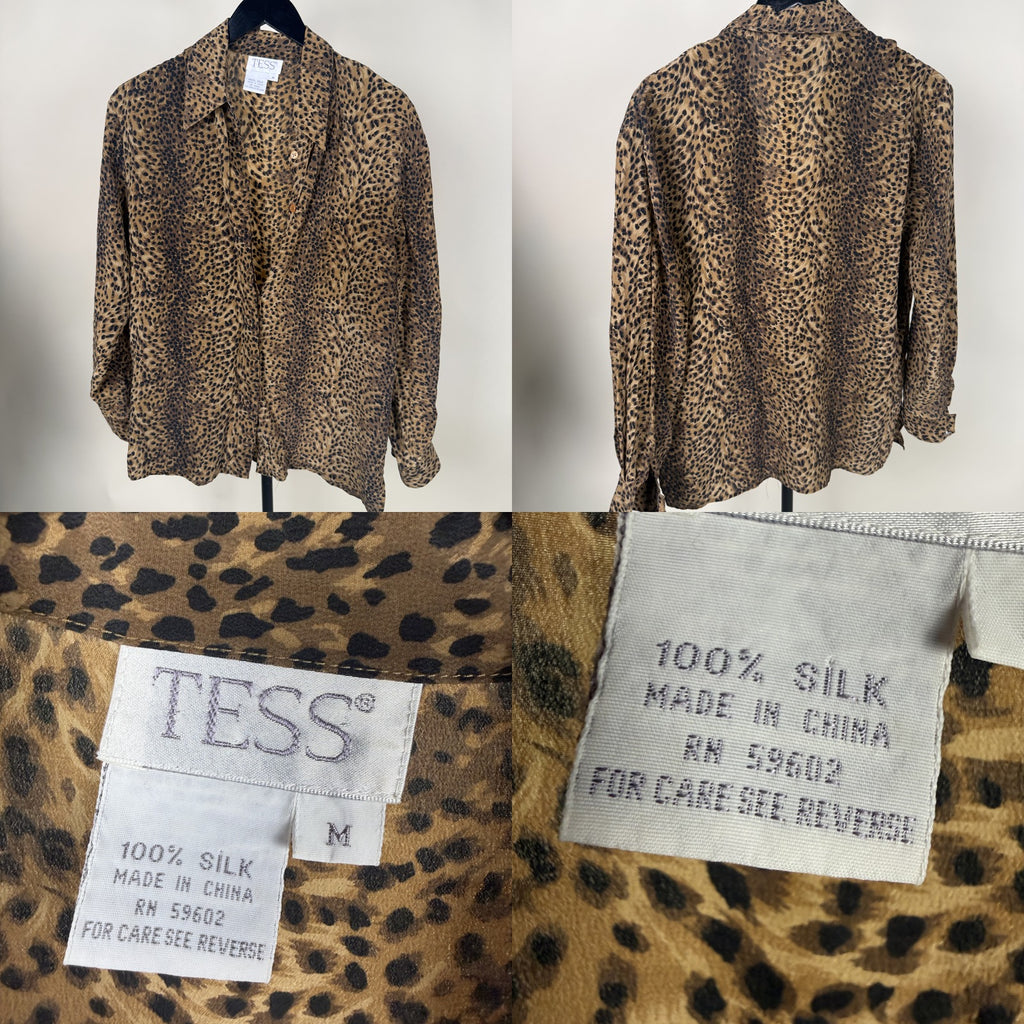 TESS Leopard Print Silk Long-Sleeve Button-Down Blouse - photo 6