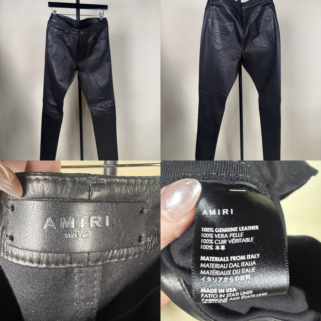 AMIRI Slim Straight Leather Trousers in Black, Size 46 - photo 6