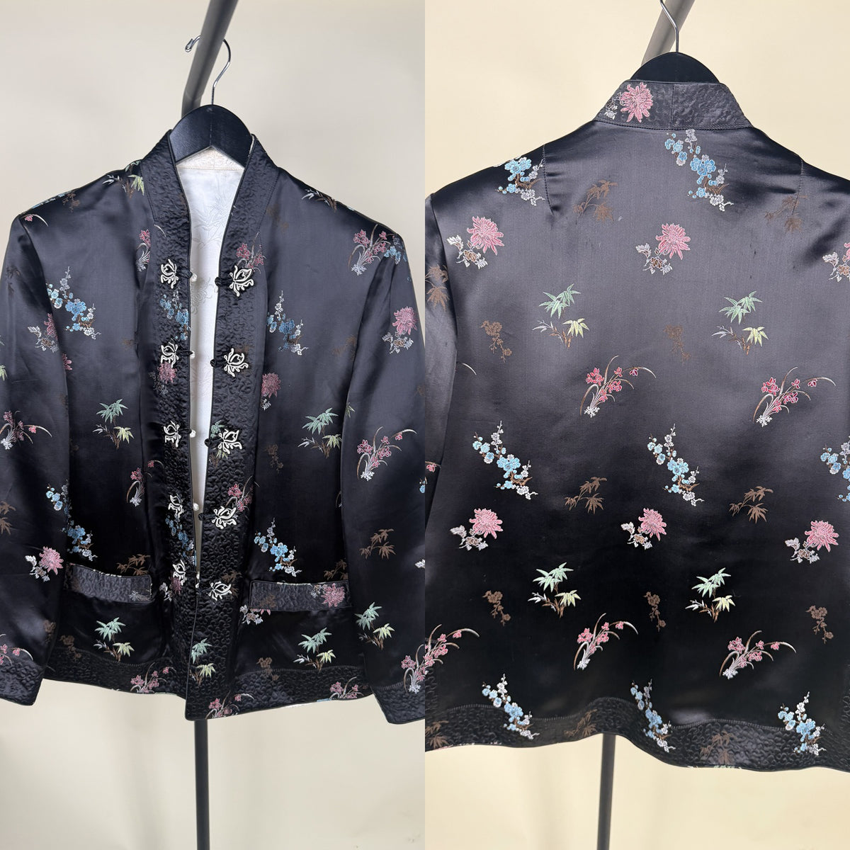 Chinese-Style Satin Jacket with Frog Closures and Floral Print - photo 5