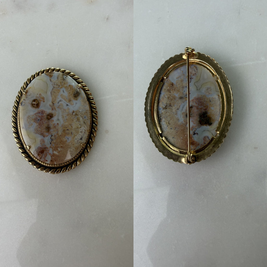 Mid-20th Century Gold-Tone Agate Cabochon Brooch - photo 5
