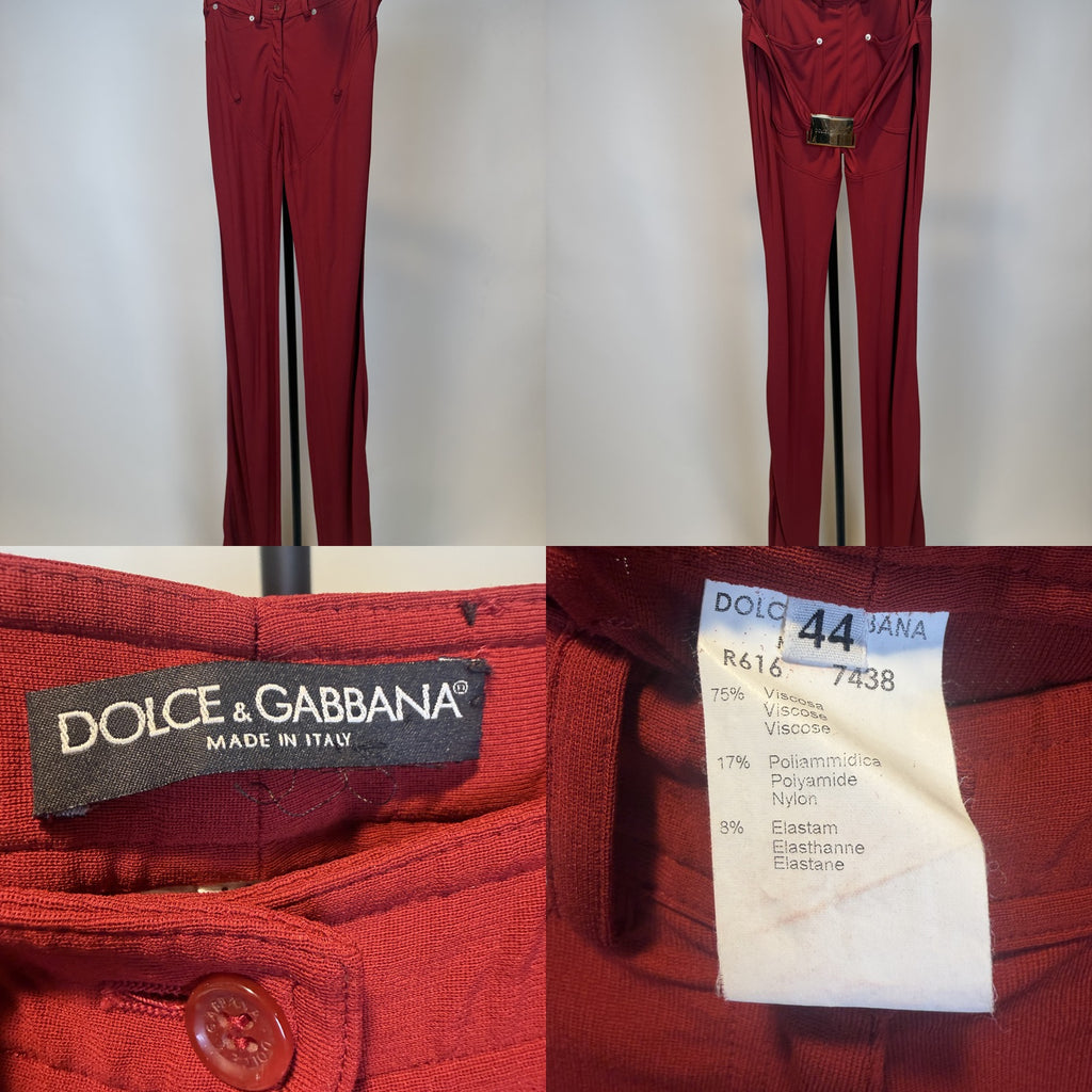Dolce & Gabbana Deep Red Low-Rise Flared Trousers with Attached Belt/Sash - photo 6