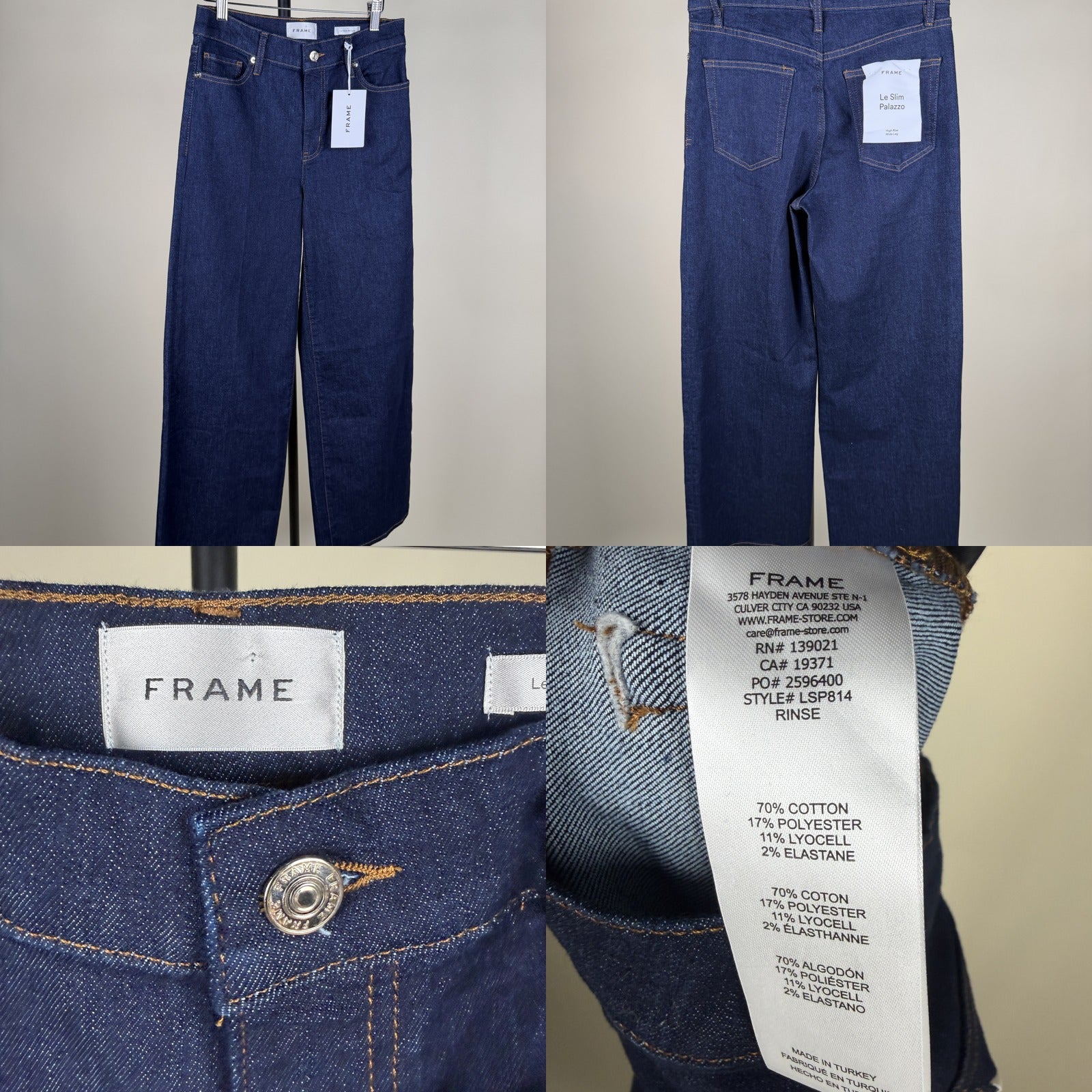 FRAME High-Rise Wide-Leg Denim Jeans in Dark Indigo with Gold Topstitching - photo 6