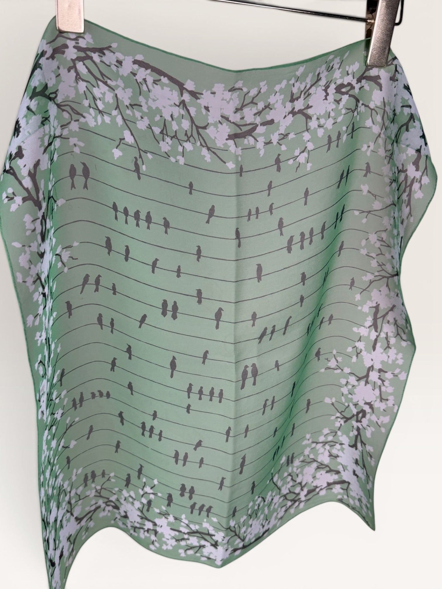 Diane Gilman Mid-Century Floral & Bird Print Silk Scarf