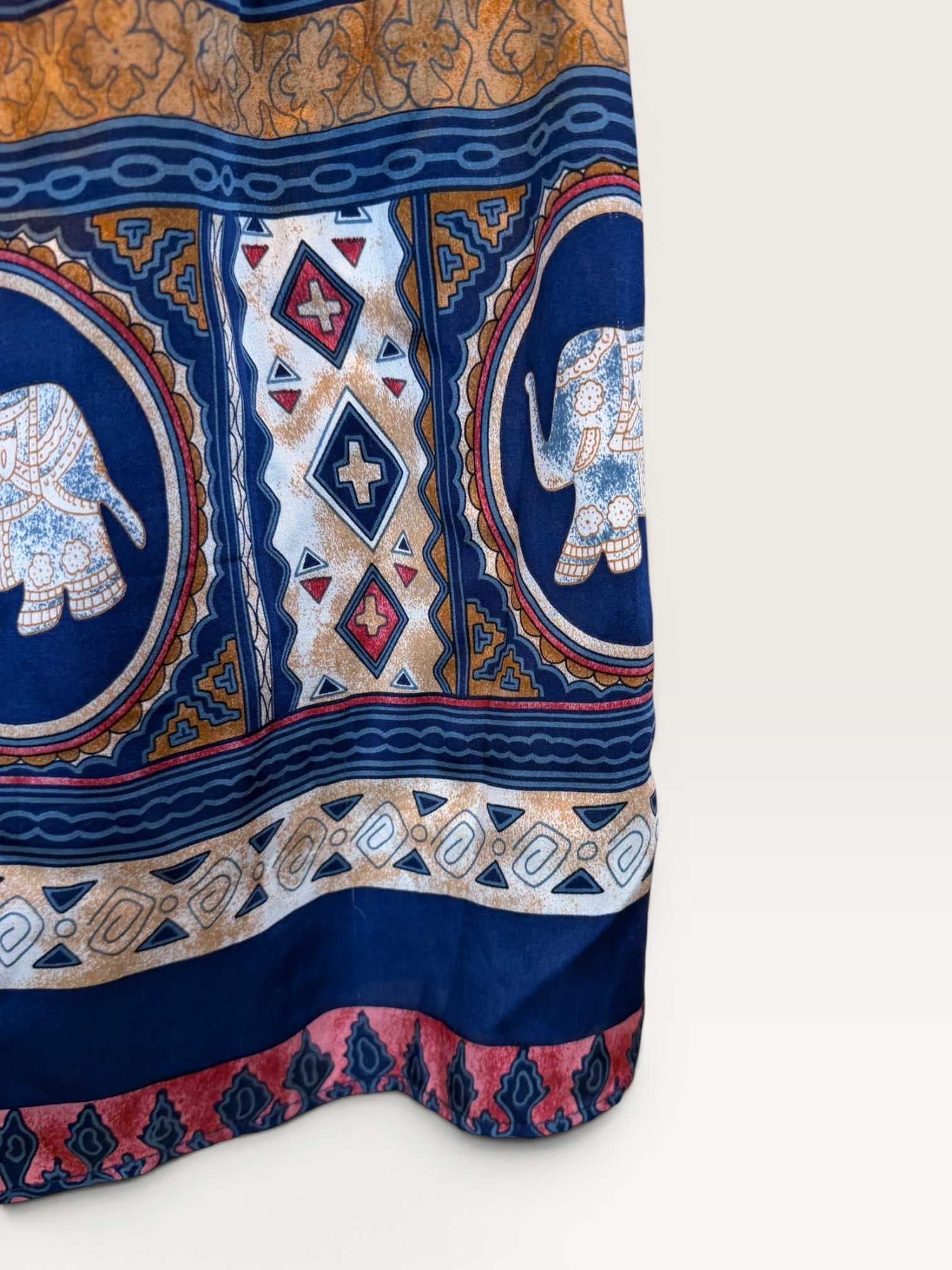 Vonn Patterned Skirt with Elephant, Geometric & Striped Motifs in Navy, Orange, Red & White