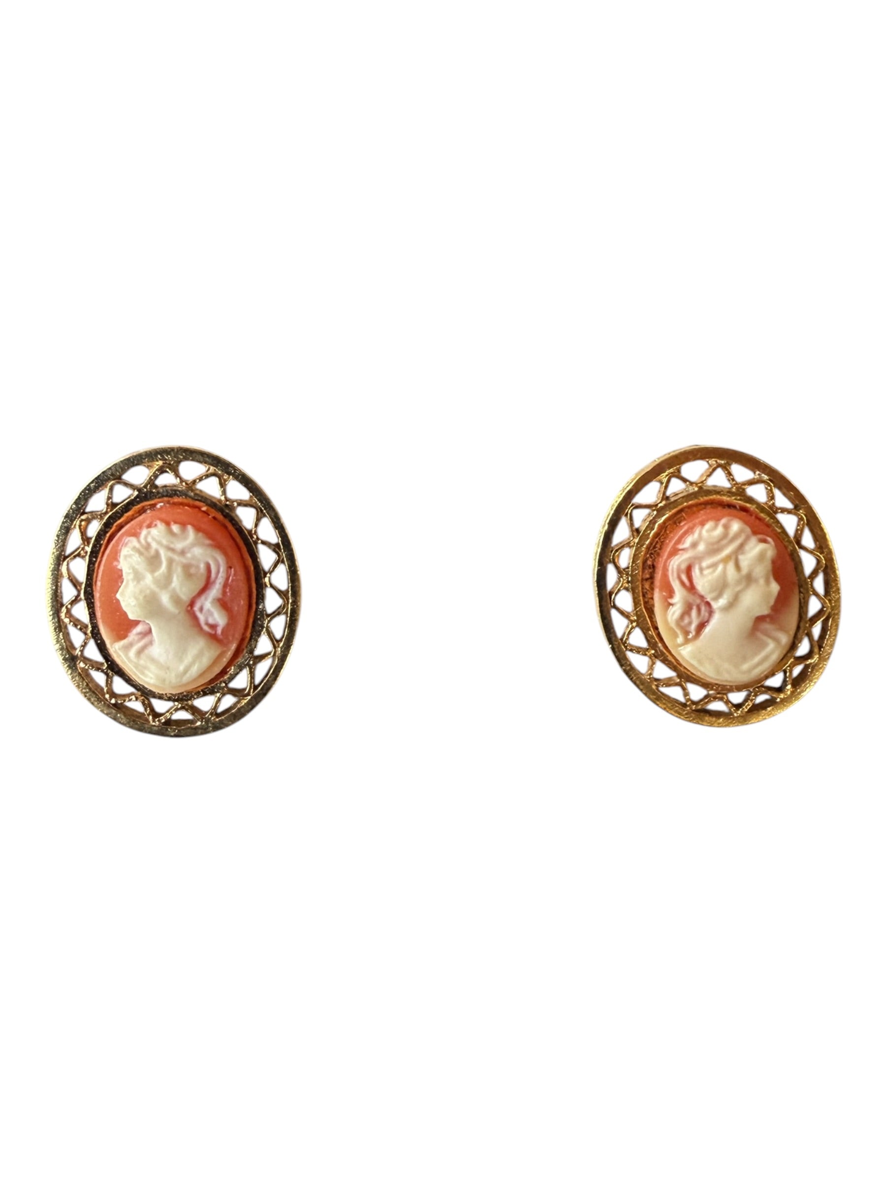 Ameritec Cameo Earrings in Orange, Brown, and White