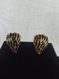 Mid-20th Century Monet-Style Gold-Tone Black Enamel Dome-Shaped Clip-On Earrings - photo 1