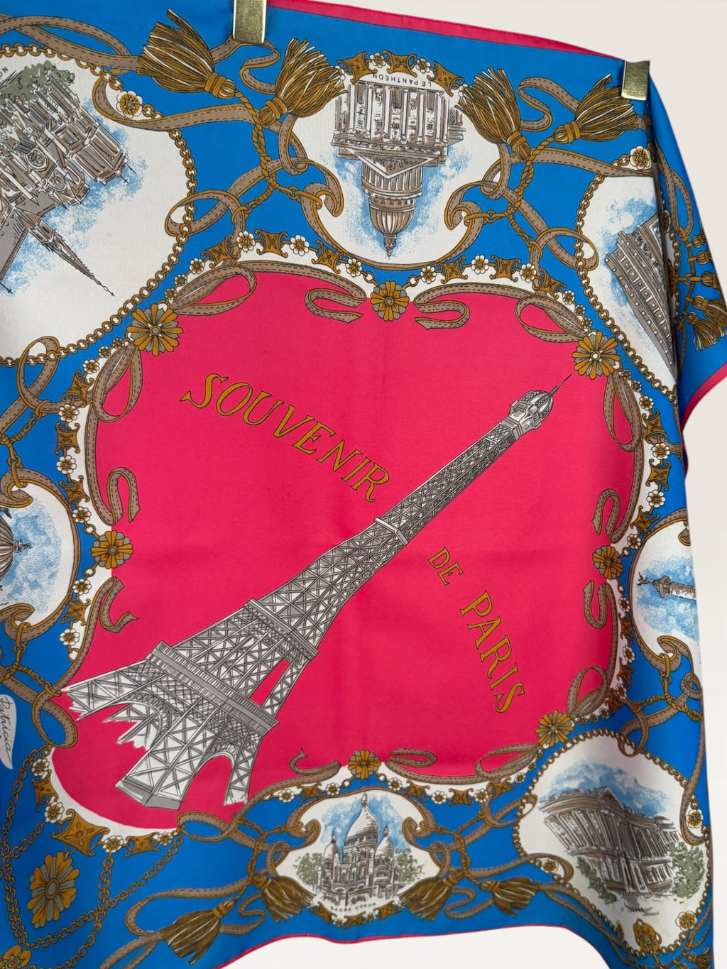Souvenir de Paris 1930s-1940s Silk Scarf with Eiffel Tower & Notre Dame Illustrations