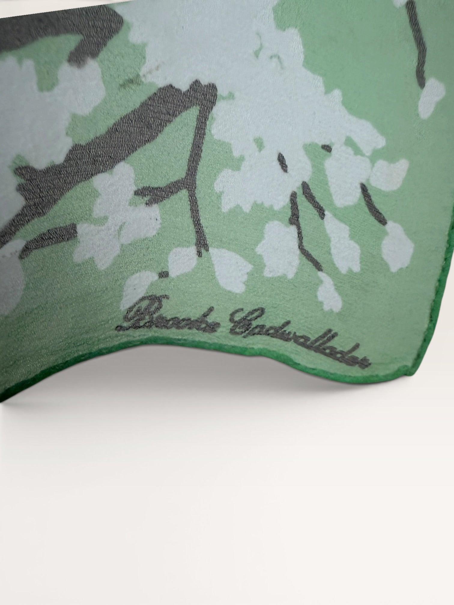 Diane Gilman Mid-Century Floral & Bird Print Silk Scarf